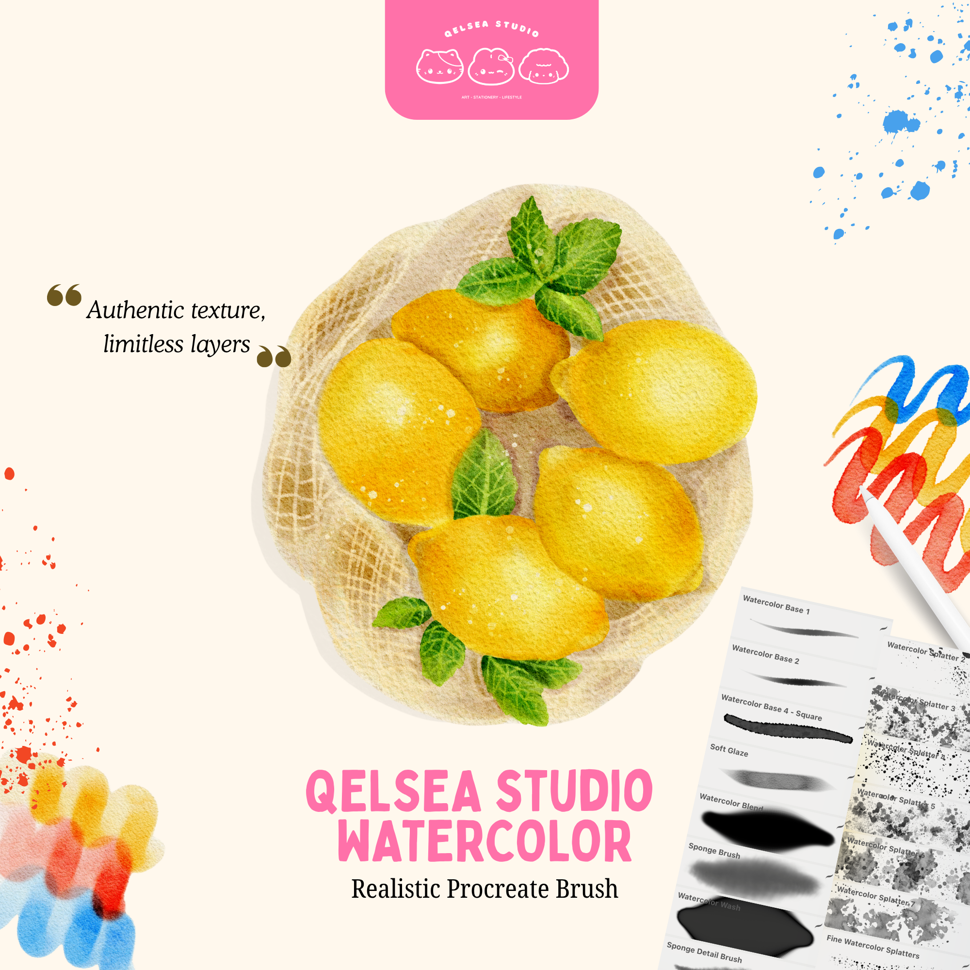 QELSEA STUDIO Procreate Watercolor Brush and Canvas