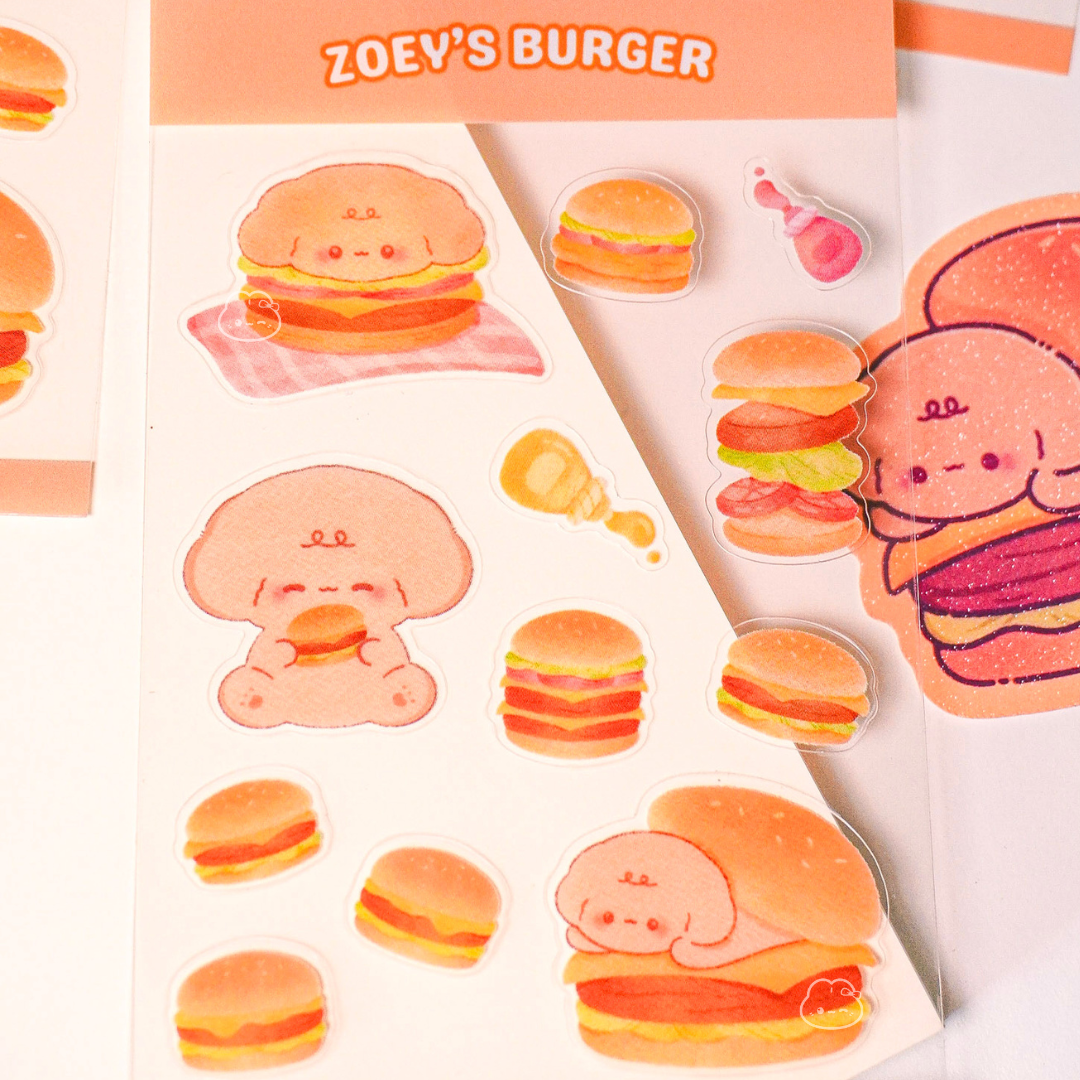 Zoey's Burger Clear Sticker Sheet