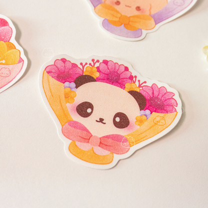 Chubby the Panda's Flower Bouquet Sticker