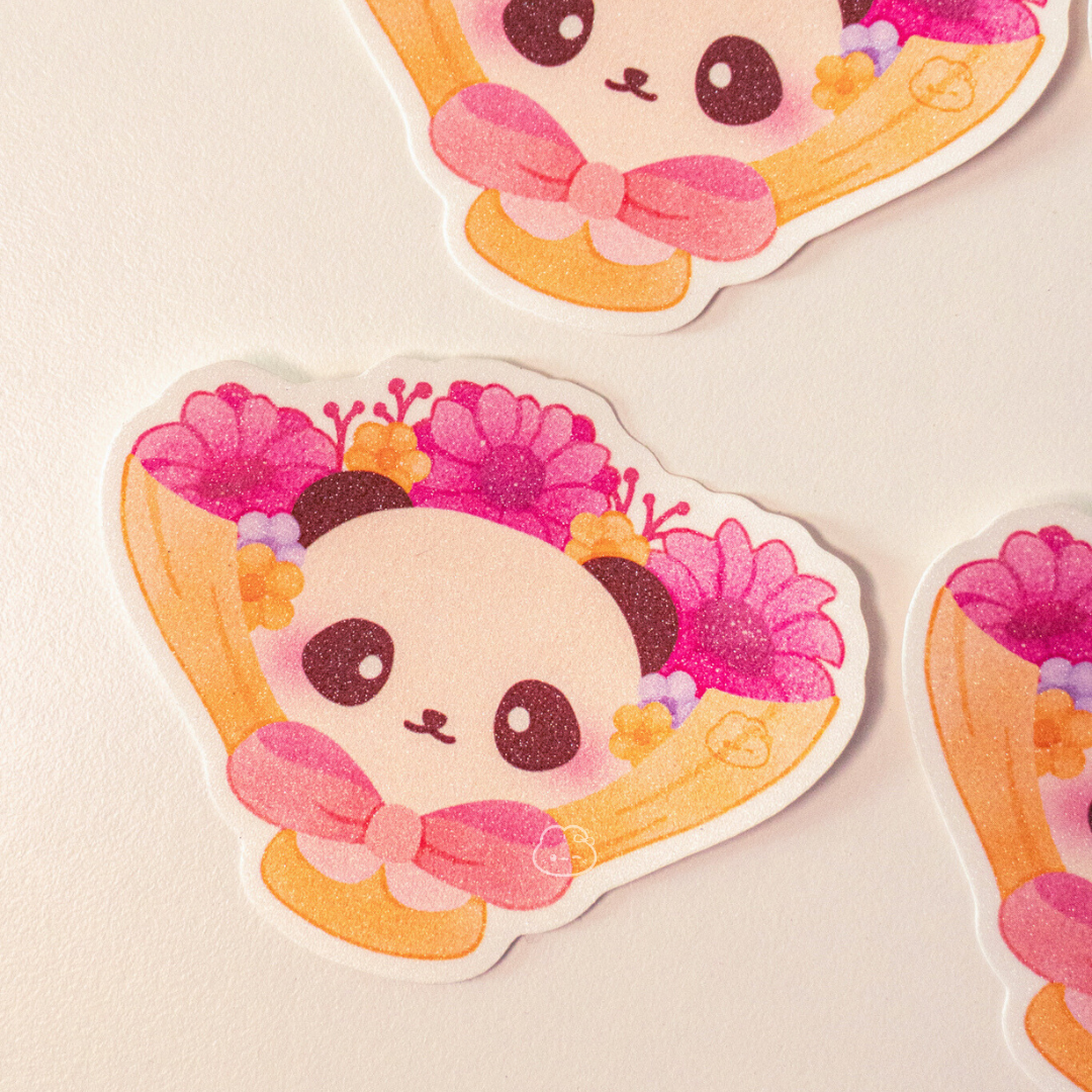 Chubby the Panda's Flower Bouquet Sticker