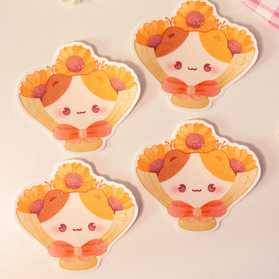 Lola the Calico Cat’s Flower Bouquet Sticker