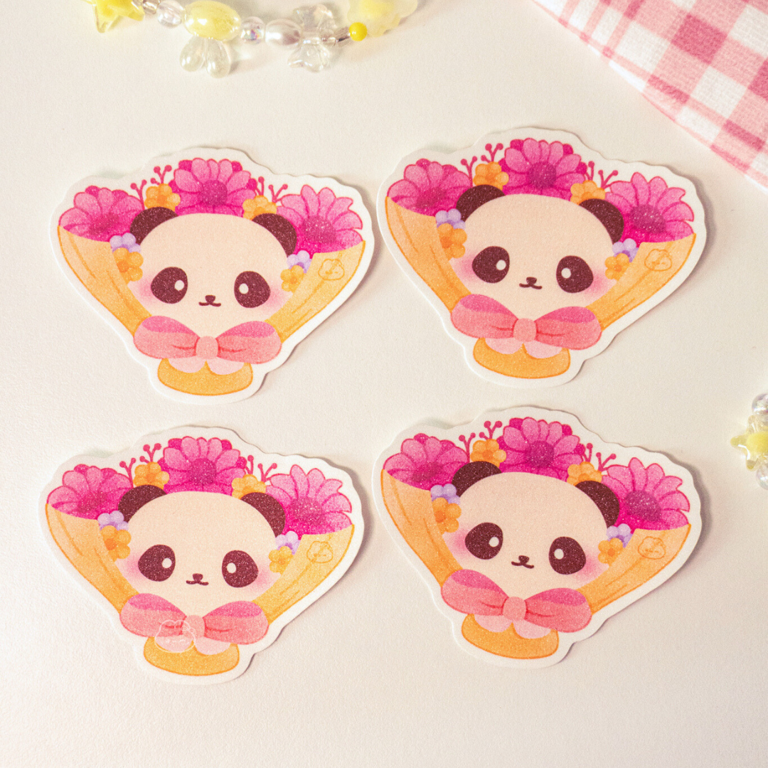 Chubby the Panda's Flower Bouquet Sticker