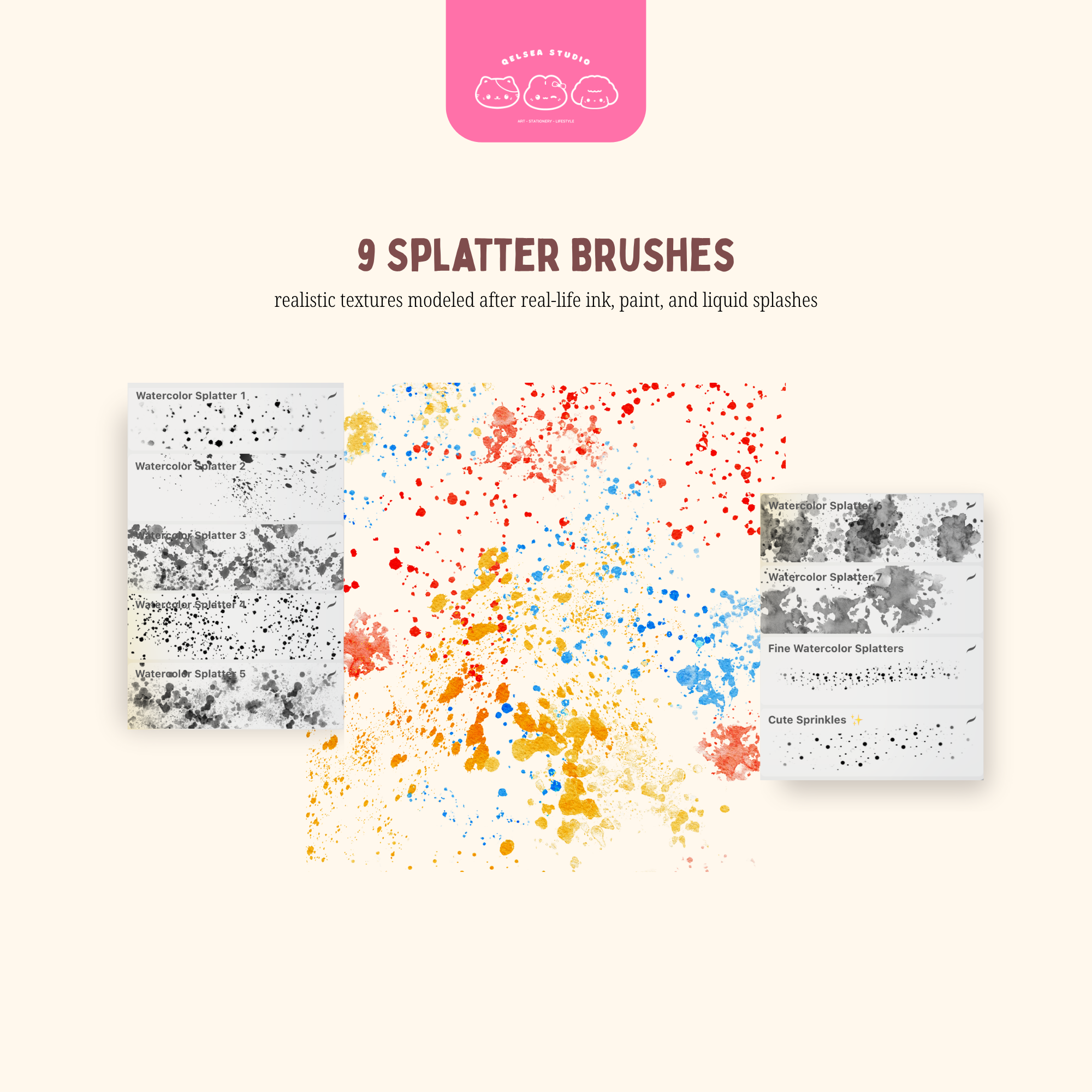 QELSEA STUDIO Procreate Watercolor Brush and Canvas