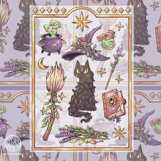 Cat Witch Sticker Sheet by Crystalnyam