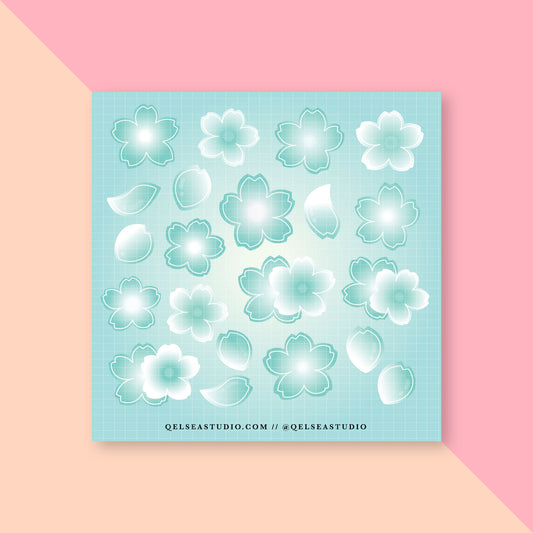 Aqua Cherry Blossom Polco Sticker Sheet